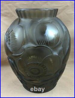 Pierre D'avesn Superbe Vase En Pâte de Cristal Moulé Art Déco Pavot Coquelicots