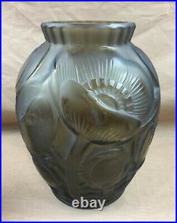Pierre D'avesn Superbe Vase En Pâte de Cristal Moulé Art Déco Pavot Coquelicots