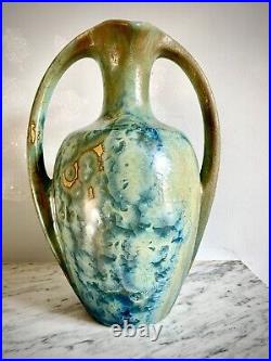 RARE Grand vase art déco irisé, signé Pierrefonds