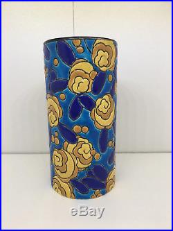 RARE Vase Rouleau Emaux de Longwy Art-Déco! A voir! Top état! H 16,5 cm