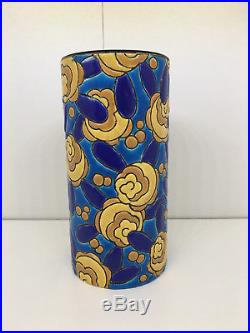 RARE Vase Rouleau Emaux de Longwy Art-Déco! A voir! Top état! H 16,5 cm