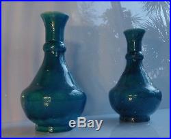 Raoul Lachenal (1885-1956). Paire Vases Signés d'époque Art Déco Bleu Egyptien