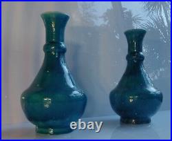 Raoul Lachenal (1885-1956). Paire Vases Signés d'époque Art Déco Bleu Egyptien