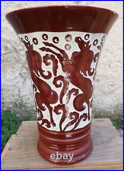 Rare Grand vase aux chevaux cabrés Art-Déco de Roger MEQUINION 1905-1985