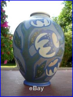 Rare Gros Vase Art Deco Gres Sarreguemines Revernay Hauteur 24 CM