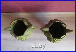 Rare Paire De Vases Art Deco Lyonnais Barbotine Onnaing N° 729