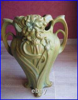 Rare Paire De Vases Art Deco Lyonnais Barbotine Onnaing N° 729