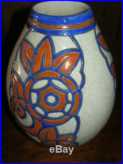 Rare Vase Art Deco Emaux Catteau Boch Keramis