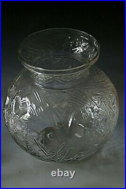 Rare Vase Art Deco Pierre D'avesn Poissons En Verre