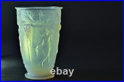 Rare Vase Art deco Signé Sabino Muse antique allégorie des arts Opalescent Glass