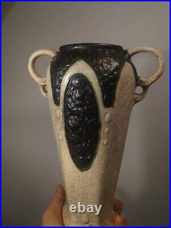 Rare Vase Céramique Faïence Craquelé Art Déco 1930