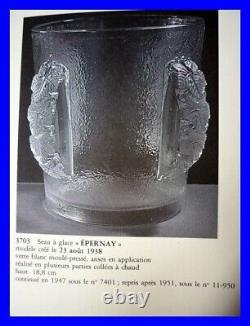 Rare Vase Mod. Epernay Rene Lalique 1938 Art Deco Patine Prune Signe