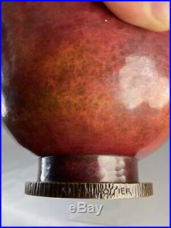Rare Vase Sur Pied Claudius Linossier Dinanderie Art Deco Signe