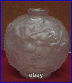 Rare magnifique grand vase boule raisin & feuilles ART déco 1920 signé ESPAIVET