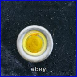 Rare vase ART DECO 1930 verre émaillé signé CLIO jaune 12,5 cm no pâte de verre