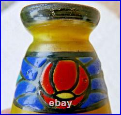 Rare vase ART DECO 1930 verre émaillé signé CLIO jaune 12,5 cm no pâte de verre