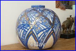 Rare vase boule Art Déco en grès émaillé Raoul Lachenal Pièce unique