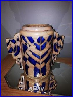 Rare vase cylindrique Art Deco Quimper signé René Olichon (1912 1969)