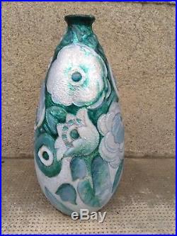 Rare vase design signé CAMILLE FAURE LIMOGES enamel fleurs stylisé art deco