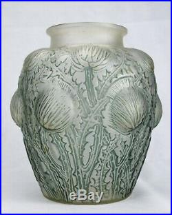 René Lalique Rare Vase Domrémy Chardons Verre Patiné Satiné Signé Art Déco