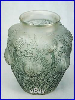 René Lalique Rare Vase Domrémy Chardons Verre Patiné Satiné Signé Art Déco