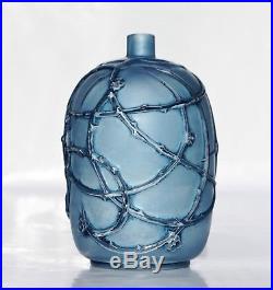 René Lalique Rare Vase Églantines Verre soufflé Moulé Patiné Bleu Art Déco