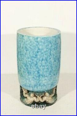 René Meynial Rare grand vase Art Déco bleu céladon aux tritons 1930s