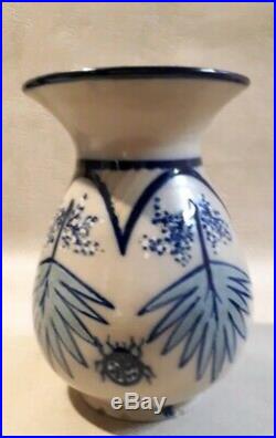 Roger Francois superbe et rare vase Art Déco coccinelle palmier Malicorne