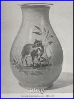 Royal Copenhague 1937 Vase porcelaine craquelé Olsen Tidemand Art déco Ecureuil