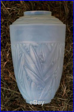 SABINO Rare vase verre satiné muguet signé 15,5cm Art Déco Art glass vase