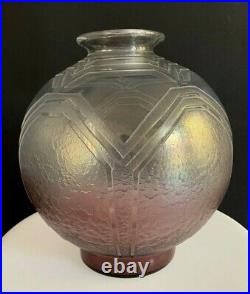SCHNEIDER-LE VERRE FRANCAIS-Vase boule art deco gravé acide-daum-muller-gallé