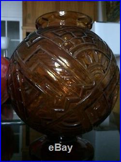 Sabino Paris Circa 1930 Gros Vase Boule Art Deco Pied Douche Pate Verre France
