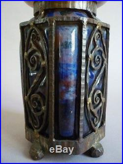 Schneider Vase En Verre Et Fer Forge Art Deco 1930