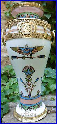 Spectaculaire Vase Art Deco Neo-Empire Egypte Vienna Austria Ceramic