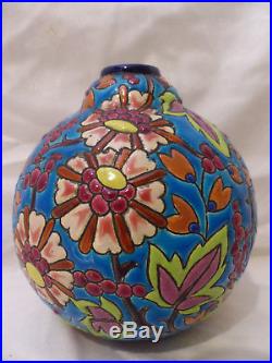 Superbe Emaux de LONGWY vase boule art déco ANCIEN no copie
