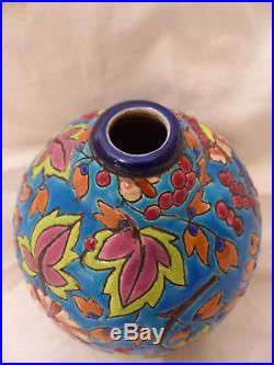 Superbe Emaux de LONGWY vase boule art déco ANCIEN no copie