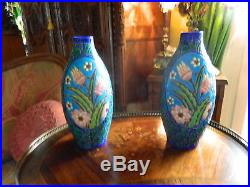 Superbe Paire Vases Soliflore Ovoides Art Deco Annee 1930/40 Emaux Tbe