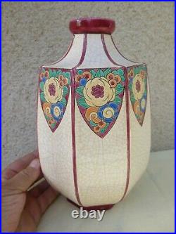Superbe Vase Art Deco Emaux Cloisonnes Craquele Faience De Longwy 1930 No Boch