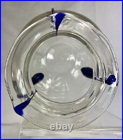 Superbe Vase Art Deco Verre Clair Applications Bleu Nuit Poschinger Manufaktur