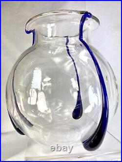 Superbe Vase Art Deco Verre Clair Applications Bleu Nuit Poschinger Manufaktur
