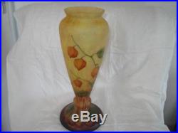 Superbe grand vase Daum signé Mado aux physalis éra Gallé Muller ART DECO 1930