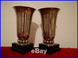 Superbe paire de grands vases Art Deco métal et marbre très bel état décorateur