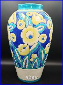 Superbe vase Charles Catteau Kéramis D1558 art déco faience émaillé 35cm