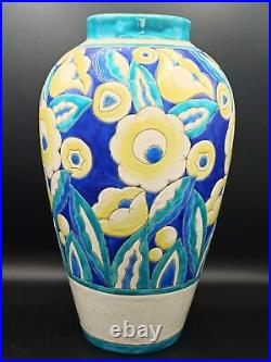 Superbe vase Charles Catteau Kéramis D1558 art déco faience émaillé 35cm