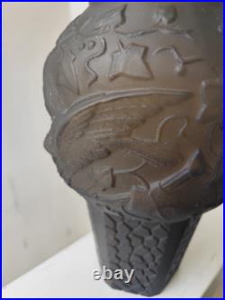 Superbe vase art déco verre fumé pressé moulé oiseau 30cm Goût Avesn