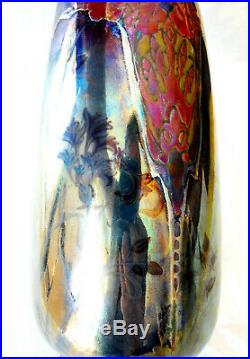 Superbe vase irisé MONTIERES iris et bleuets art-deco, era massier daum barol