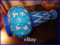 Superbe vase soliflore émaux de Longwy ART DECO bleu très bel état