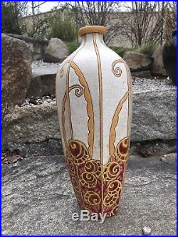 TRES Grand vase emaux de longwy 38 cm art deco