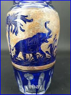 Théodor BIENERT, vase en cristal à décor d'éléphant, cristal Bohème ART DECO