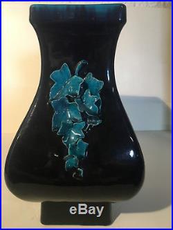 Théodore DECK Rare paire de vases en céramique ART-DÉCO bicolore et relief